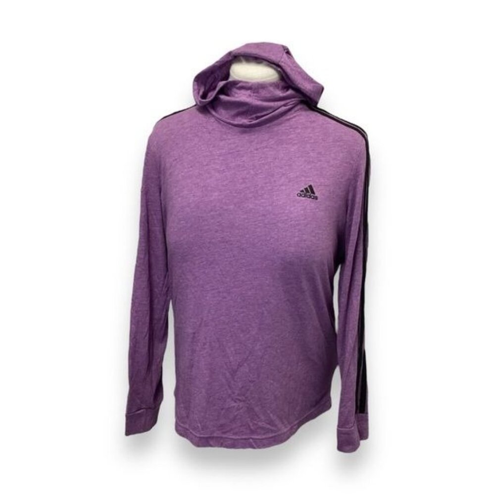 Adidas Women's Cowl Neck Iconic Stripes Logo Climalite Hoodie, Purple, sz L